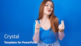  Presentation with salary - Presentation enhanced with redhead-woman-standing-over-blue background and a teal colored foreground