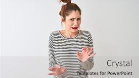  Presentation with navy - PPT theme having redhead-woman-wearing-navy-striped background and a light gray colored foreground