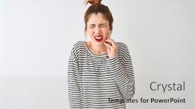  Presentation with navy - Presentation design consisting of redhead-woman-wearing-navy-striped background and a light gray colored foreground