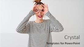  Presentation with navy - Beautiful PPT theme featuring redhead-woman-wearing-navy-striped backdrop and a light gray colored foreground