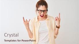  Presentation with rock music - Slide set enhanced with redhead-woman-wearing-striped-shirt background and a lemonade colored foreground