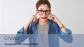  Presentation with noise - Slide set featuring redhead woman wearing striped t background and a teal colored foreground