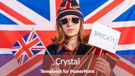  Presentation with british - Beautiful PPT layouts featuring redhead woman with uk flag backdrop and a tawny brown colored foreground