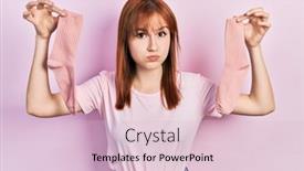  Presentation with socks - Presentation theme having redhead-young-woman-holding-socks background and a lemonade colored foreground