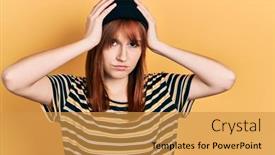  Presentation with wool - Slide set featuring redhead-young-woman-wearing-wool background and a gold colored foreground