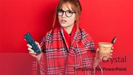  Presentation with red - PPT theme featuring redhead-young-woman-wrapped background and a red colored foreground