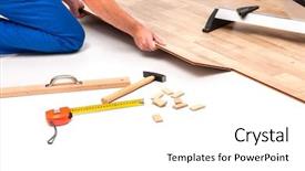  Presentation with flooring - PPT theme consisting of redisigne - carpenter worker installing laminate flooring background and a white colored foreground