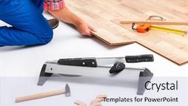  Presentation with flooring - Presentation featuring redisigne - carpenter worker installing laminate flooring background and a lemonade colored foreground
