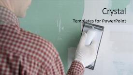  Presentation with mud mortar - Amazing theme having redisigne - contractor sanding the drywall mud backdrop and a mint green colored foreground