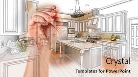  Presentation with kitchen design - Amazing slide set having redisigne - hand drawing custom kitchen design backdrop and a coral colored foreground