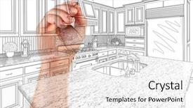  Presentation with kitchen design - Theme having redisigne - hand of architect drawing detail background and a white colored foreground