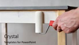  Presentation with painting walls paint roller - Cool new presentation with redisigne - man painting a wooden table backdrop and a light gray colored foreground