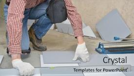  Presentation with ceramic - Audience pleasing slides consisting of redisigne - tiler installs ceramic tiles backdrop and a light gray colored foreground