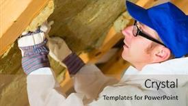  Presentation with roof - PPT layouts enhanced with redisigne - worker in overall is setting background and a coral colored foreground