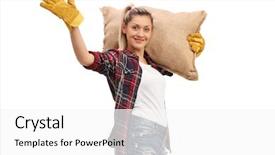  Presentation with redneck - Amazing theme having redneck - female farmer holding a burlap backdrop and a white colored foreground