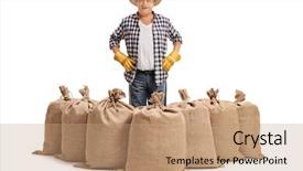  Presentation with chicken poultry farm white layer - Colorful presentation theme enhanced with redneck - mature farmer standing behind burlap backdrop and a coral colored foreground