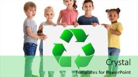  Presentation with post consumer recycling - Presentation design featuring reduce global warming - little children holding poster background and a seafoam green colored foreground