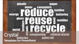  Presentation with reduce reuse - Presentation design having reduce reuse recycle word cloud background and a violet colored foreground