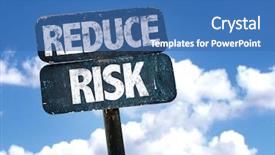  Presentation with risk - PPT theme having reduce risk sign with clouds background and a teal colored foreground