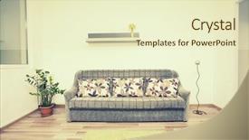  Presentation with living room - Slide deck having reducing expenses - cozy living room interior background and a  colored foreground