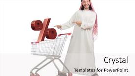  Presentation with arab - Audience pleasing PPT theme consisting of reduction - arab man doing shopping isolated backdrop and a white colored foreground