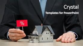  Presentation with percent - Colorful presentation design enhanced with reduction format - close up of little house backdrop and a dark gray colored foreground