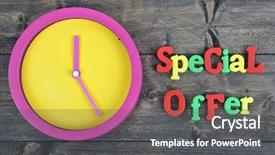  Presentation with wooden - PPT layouts with reduction time - special offer word on wooden background and a  colored foreground