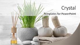  Presentation with company composition - Presentation featuring reeds - spa composition on wooden background background and a white colored foreground