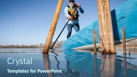  Presentation with spring water - Presentation theme consisting of reeds-on-a-calm-lake background and a ocean colored foreground