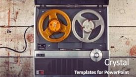  Presentation with tape recorder - Audience pleasing slide deck consisting of reel to reel audio tape backdrop and a dark gray colored foreground