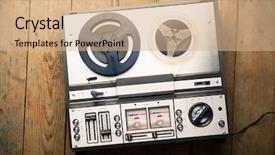  Presentation with tape recorder - Beautiful PPT theme featuring reel tape player and recorder backdrop and a  colored foreground