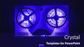  Presentation with tape audio - Beautiful presentation design featuring reel-to-reel-audio-tape backdrop and a navy blue colored foreground