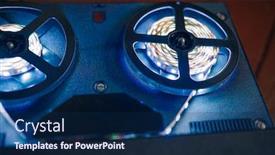  Presentation with tape recorder - Colorful presentation theme enhanced with reel-to-reel-audio-tape backdrop and a navy blue colored foreground