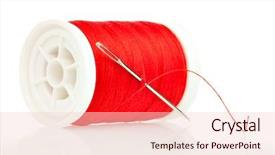  Presentation with sewing needle - PPT theme featuring reel with thread and needle background and a lemonade colored foreground
