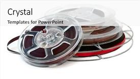  Presentation with tape recorder - Presentation theme consisting of reels of audio tape background and a white colored foreground