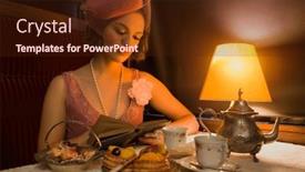  Presentation with steam tea - Slide deck having reenactment-scene-of-a-1920s background and a tawny brown colored foreground