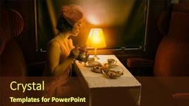  Presentation with steam tea - Presentation with reenactment-scene-of-a-1920s background and a tawny brown colored foreground