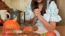  Presentation with pilgrim - Cool new theme with reenactment scene of the first thanksgiving dinner in plymouth in 1621 with a pilgrim family backdrop and a red colored foreground