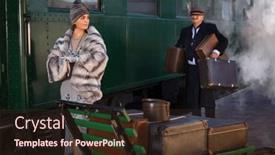  Presentation with scene - Presentation theme with reenactment-scene-on-the-platform and a wine colored foreground