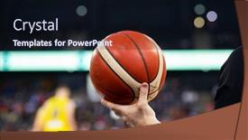 Presentation with referee - Presentation design enhanced with referee-holding-basketball-during-game background and a wine colored foreground