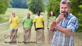  Presentation with sports event - Amazing slide deck having referee-just-before-the-start backdrop and a coral colored foreground