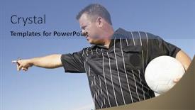  Presentation with referee - Beautiful slides featuring referee-with-soccer-ball-pointing backdrop and a teal colored foreground