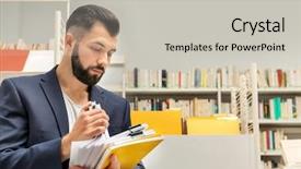  Presentation with archive - PPT layouts featuring reference - man searching for documents background and a light gray colored foreground