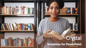  Presentation with happy young student girl holding - PPT theme with reference books - happy young african student girl background and a tawny brown colored foreground