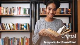  Presentation with african american girl power business - PPT theme having reference books - happy young african student girl background and a tawny brown colored foreground