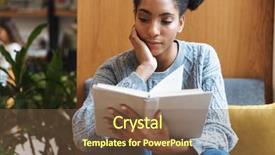  Presentation with girl reading - Presentation consisting of reference books - happy young african student girl background and a tawny brown colored foreground