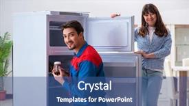  Presentation with customer analysis - Cool new slides with refigeration engineering - man repairing fridge with customer backdrop and a ocean colored foreground