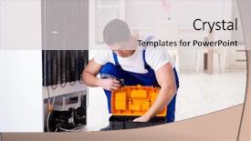  Presentation with diy - Presentation design consisting of refigeration engineering - repairman contractor repairing fridge background and a lemonade colored foreground