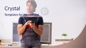  Presentation with young marines - Cool new PPT layouts with refigeration engineering - young handsome contractor repairing fridge backdrop and a sky blue colored foreground