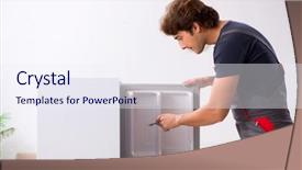  Presentation with young marines - Colorful PPT theme enhanced with refigeration engineering - young handsome contractor repairing fridge backdrop and a sky blue colored foreground